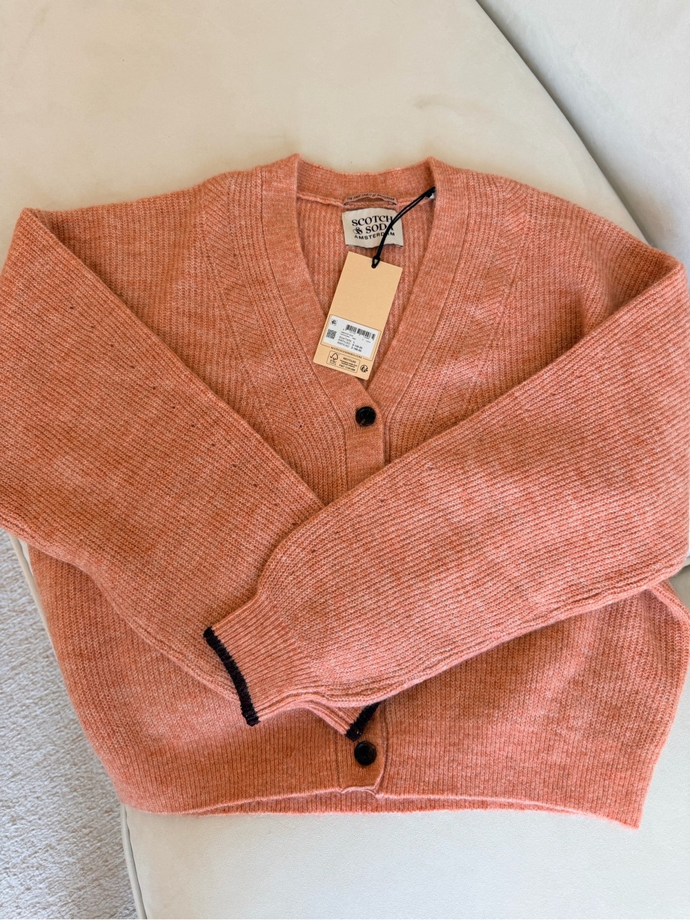 Scotch & Soda Peachy Coral V-Neck Button Cardigan